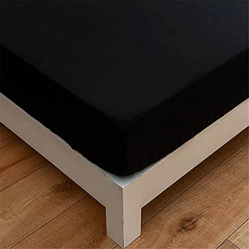 Einfarbig Spannbettlaken für Einzelbett Doppelbett, Mateju Weiche Atmungsaktivem Hochwertiges Mikrofaser Spannbetttuch,Tiefe Tasche,Verfügbar in verschiedenen Größen (Schwarz,90x200x27cm)