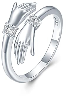 Umarmung Ring Damen 925 Sterling Silber Verstellbar Zirkonia Umarmende Hände Öffnen Ring Verlobungsring Damen 8#