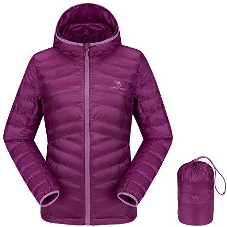 CAMEL CROWN Piumino leggero da donna con cappuccio e piumini isolati, Viola, Medium