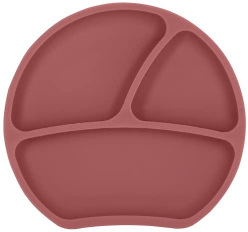 Kindsgut assiette ventouse pour bébé en silicone avec compartiments, vaisselle pour enfant, sans BPA et conforme à la FDA, rose foncé