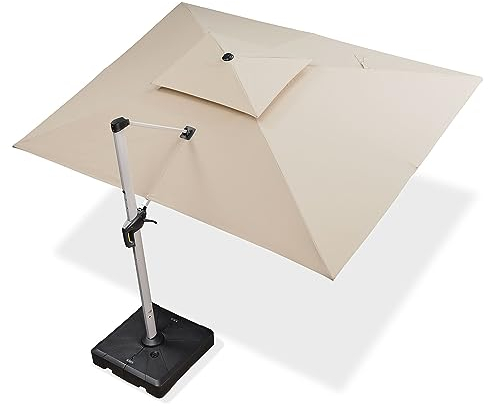 PURPLE LEAF Parasol Déporté Rectangulaire 3 x 4 m, Parasol De Jardin Extérieur Toit à Double Rotatif 360°, Parasol Excentré Inclinable, Parasol Terrasse Extérieur XXL, Beige