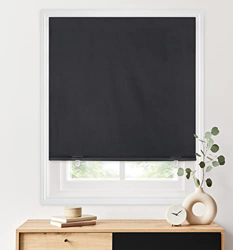 LazBlinds 100 % Verdunkelungsrollo, ohne Werkzeug, ohne Bohren, schnurlose Jalousien für Fenster, wärmeisoliert, UV-Schutz, Sichtschutz, Fensterblenden für Schlafzimmer (122 cm B x 183 cm H, schwarz)