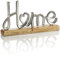 com-four® Deko Aufsteller Home - Schriftzug aus Metall auf Mangoholz-Sockel - Deko-Schriftzug zum Hinstellen (1x Home 30.5x16 cm)