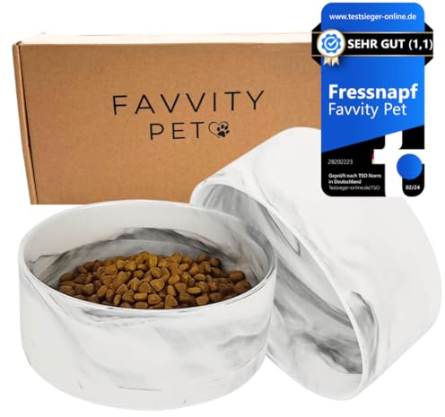 Hundenapf Keramik für Kleine und Grosse Hunde - Modern [rutschfest] Spülmaschinengeeignet | Futternapf Fressnapf für deinen Hund (2er Napf Set Grau 850 ml)