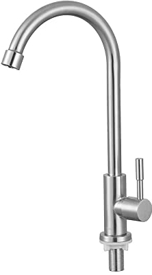 Grifo Monomando para Fregadero de Cocina, Giratorio 360°, Acero Inoxidable, Vertical, para Cocina y Jardín (Frío Simple)
