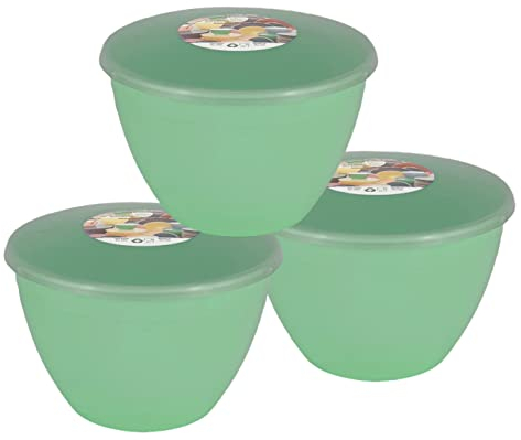 Just Pudding Basins Pastel Colours 2 Pint 1.14 Litre Basin and Clear Lid Pack of 3 Plastic Steaming Bowls (Green)