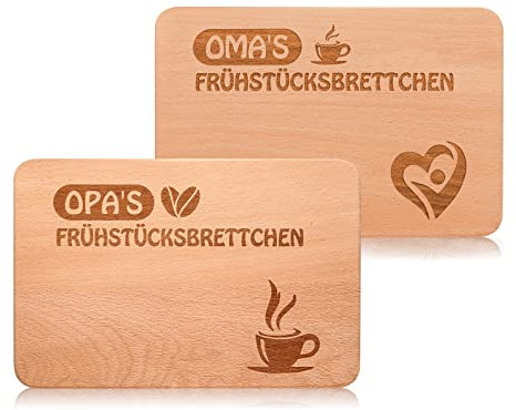 2er Oma & Opa Frühstücksbrettchen aus Holz,Frühstücksbrett mit Gravur als Geschenk, Buchenholz - Abgerundete Ecken,Geschenkidee ideal zum Geburtstag oder zu Weihnachten