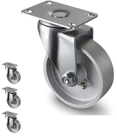 HANDSAMMU 10,2 cm Industrie-Bockrollen - Halbstahl-Lenkrollen aus Gusseisen mit Bremse, robuste Rollen mit 725,7 kg Kapazität, Metallrollen für Wagen, Werkbank, Möbel