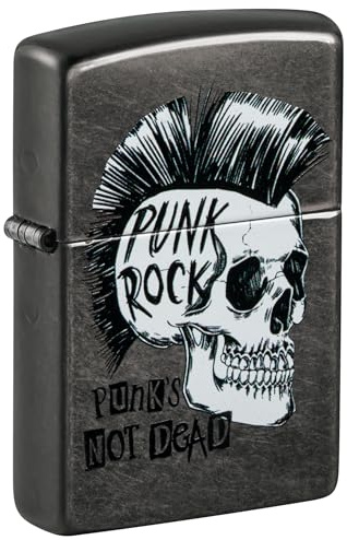 Zippo Windproof Lighter - Punk Rock Skull, Grey Dusk, Colour Image - Refillable - Reusable - Windproof Design - Gift Box - Made in USA