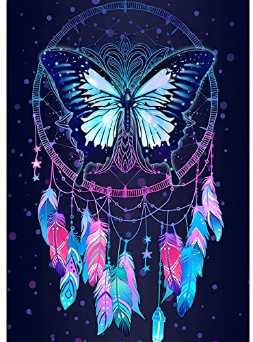 DAERLE Diamond Painting Traumfänger, Diamant Painting Bilder, DIY Cross Stickerei Malerei Kits, 5D Diamond Painting Erwachsene Wohnzimmer Schlafzimmer Büro Wand Deko 30x40CM/12x16Zoll Schmetterling