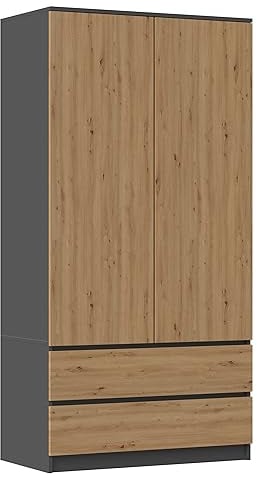 CDF Moderner Schrank Malwa SS-90 | Farbe: Anthrazit – Eiche Artisan | Ideal für EIN Schlafzimmer, Flur, Kinderzimmer oder Büro | Kleiderständer, Garderobenständer | 4 praktische Einlegebögen