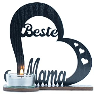 Waluna® Beste Mama Geschenk für Mama zu Weihnachten Teelichthalter Herz perfekt als Danksagung für Muttertag Mutti Geburtstaggeschenk zum Geburtstag für Sie (12 Farben)
