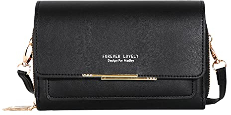 Spldsun Klein Handy Umhängetasche, Umhängetasche Klein Damen, Crossbody Schultertasche PU Leder, mit Kartenschlitz, Verstellbarem und Abnehmbarem Schulterriemen, für Frauen (Schwarz)