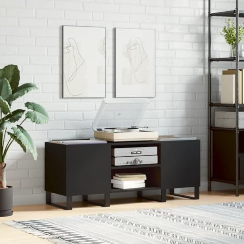 ZEYUAN Armoire à disques Noir 121x38x48 cm Bois d'ingénierie,Meuble Platine Vinyle,Porte Vinyle,Rangement Vinyle