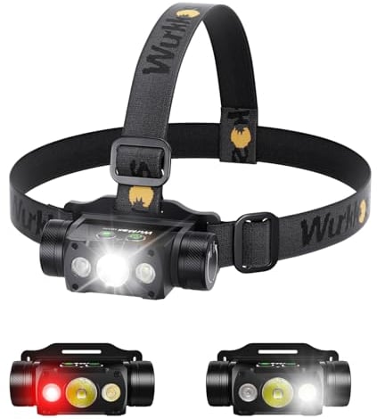 Wurkkos Lampada LED HD50 da 4000 lumen, tipo C Charge LED torcia frontale con 9 modalità di luminosità, torcia super luminosa IPX8 impermeabile, utilizzata per corsa notturna, jogging, campeggio