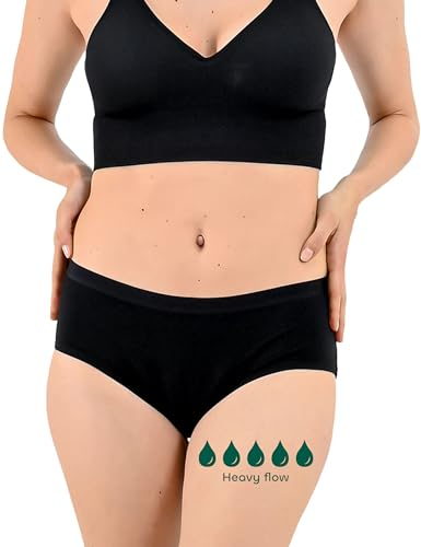 BeMee Daytime Hipster Heavy Flow, Perioden-unterwäsche für tagsüber, Menstruations-Slip aus OEKOTEX100 zertifizierter Bambus-Viskose, für Starke Blutung für Mädchen und Teenager, schwarz, Größe XS