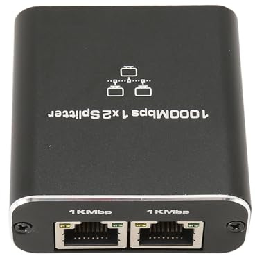 Divisor de Red Gigabit de 1000 Mbps, Divisor Ethernet RJ45 de 1 Entrada y 2 Salidas, Divisor de Internet de Aleación Hembra a Hembra en Negro para Enrutador de PC Portátil