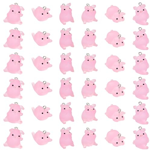 COGCHARGER 36 ciondoli luminosi in resina a forma di maiale che si illuminano al buio, mini ciondoli a forma di maiale rosa, graziosi ciondoli a forma di animale per bracciali, collane, orecchini,