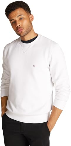 Tommy Hilfiger Herren Sweatshirt Essential Fleece Crew Neck Regular Fit, Weiß (White), L