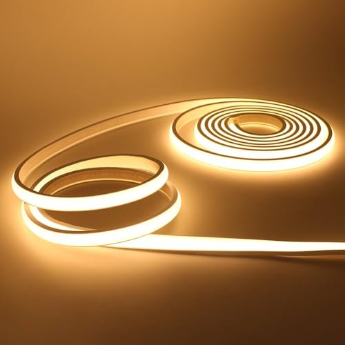 KISUFU Bandeau LED COB 220V, IP65 étanche Flexible néon LED Strip 288 Leds/m Bandes à LED Ruban pour DIY Chambre, Cuisine, Exterieur Maison Décoration. Blanc chaud,2M