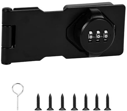 Password Lock, 3.8-Inch Black 90-180 Degree Cabinet Hasp Latch With Combination, Rotary Door Lock for Barn, Outdoor, Garden - Screws Included