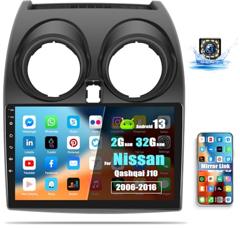 2G+32G Android 13 Dopple Din per Nissan Qashqai 2006-2016, 9 pollici autoradio 2 Din Touch Display Con IOS/Android Mirror Link, Bluetooth FM/RDS Radio WiFi GPS Dual USB SWC AHD Rückfahrkamera