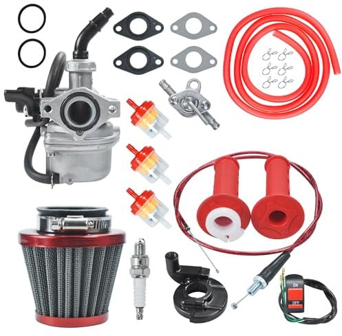 HOLATO PZ19 Carburetor Carb Air Filter Throttle Handle Grips Cable for 50cc 70cc 90cc 110cc 125cc Tao Tao GK110 Baja SSR Apollo Coolster Chinese Four Wheeler ATV Go Kart CRF50 XL70 Dirt Pit Bike Red