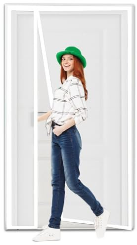 Insektenschutz Fliegengitter für Tür, wetterfestes Moskitonetz aus Fiberglasgewebe, Insektenschutztür Fliegenschutz Mückenschutz Mückengitter, Weiß,80x245cm