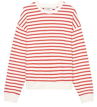Marc O'Polo Denim Damen Sweatshirt aus Bio-Baumwolle gestreift, Rot (Medium Red Multi 1), XL