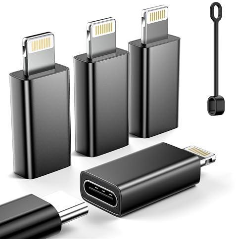MFi Certified USB C to Lightning Adapter 4-Pack, 27W Fast Charging & Data Sync, Lightning to USB Type C Cable Adapter for iPhone 14/13/12/Pro/Max,iPad,AirPods,with Anti-Loss Lanyard,Not for Audio/OTG