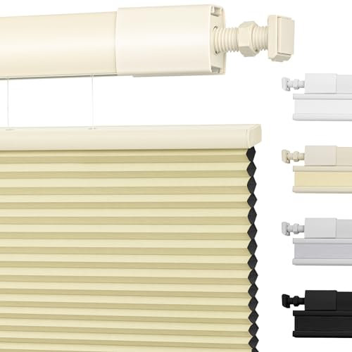 Moonice No Drill Top Down Bottom Up Cellular Pleated Shades Cordless Shades for Windows Blackout Honeycomb Blinds for Home Bedroom Office (Blackout - Creamy, Custom Size)