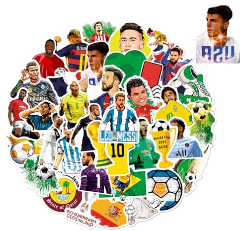 50PCS Football Stars Adesivi, Adesivi Stella del Calcio, Adesivi per Giocatori di Calcio,Adesivi in Vinile Impermeabili per Bagagli, Auto, Bottiglia d'Acqua, per Bambini Adolescenti Adulti