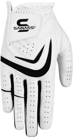 SAWANS Golfhandschuh für Herren, für die Linke und rechte Hand, Rutschfester Ledergriff, Golfhandschuhe für jedes Wetter, weich, langlebig (Weiß, L, Rechte Hand (für Linkshänder-Golfer))