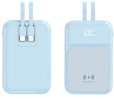 Magnetic Wireless Power Bank 10000mAh, Portable Charger with Built in Cables Fast Charging LED Display Compatible with MagSafe for iPhone15/14/13/12 (Blue)