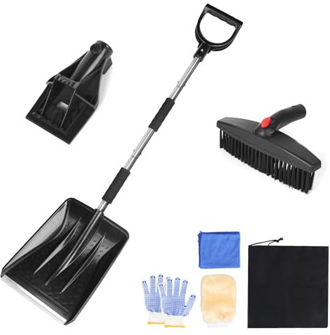 DBREAKS Brosse/grattoir à glace et neige 3 en 1 pour voiture, brosse à neige et pelle à neige, grattoir pour pare-brise avec balai, brosse à neige & pelle à neige & pelle à dégivrer, Grattoir à neige