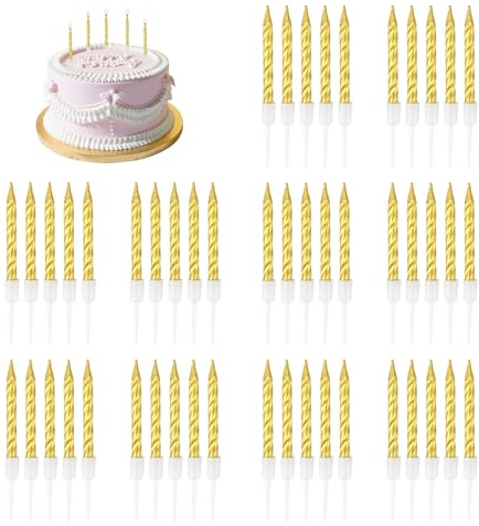 50 Bougies d'Anniversaire Champagne Doré avec Supports, Décorations Élégantes pour Gâteaux de Mariage, Fêtes, Anniversaires - Longue Durée, Sans Fumée, Non Toxique, Paraffine de Haute Qualité, 7.5 cm