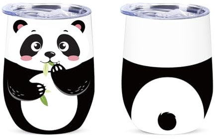 NymphFable 12oz/350ml Edelstahl Thermobecher Kaffeebecher to go, Panda Weinbecher Weinglas Mit Deckel und Strohhalm, Kaffee, Cocktails