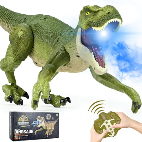 Ulikey Dinosaure Télécommandé Enfant Jouet, 2.4 GHz T Rex Réaliste avec Pulvérisation, Lumière, Marchent, Rugissent et Fonction Sensorielle, Robot Dinosaure Electrique Cadeaux pour Garçons et Filles