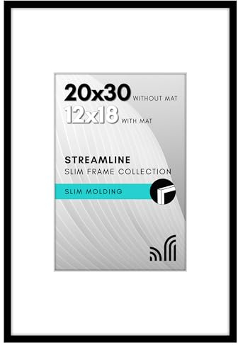 Americanflat 20x30 Poster Frame with Polished Plexiglass - Use as 12x18 Frame with Mat or 20x30 Frame Without Mat - Streamline Collection - Thin Picture Frame for Wall Display - Black