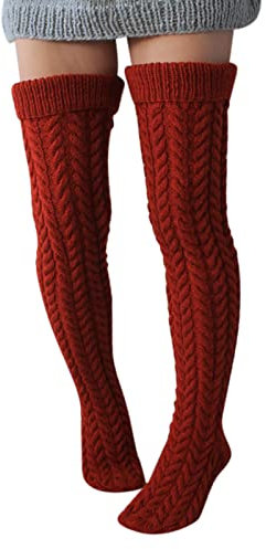Calze alte alla coscia per le donne in maglia gamba calza coscia lunga ginocchio cavo stivali calzini sopra calzini extra spurgo Candy Girl Dress, Rosso, Taglia unica