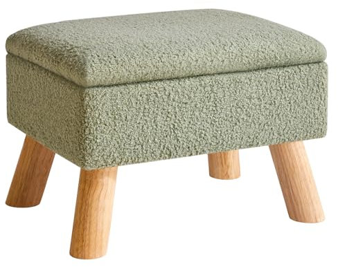 YMYNY Ottomane mit Stauraum, Fußhocker, Kleiner Fußhocker mit Stabilen Holzbeinen Hocker, Teddy Samt Fußstütze mit Gepolstertem Sitz, für Wohnzimmer Schlafzimmer Eingänge 40 ×30 ×28CM Grün HBD042GR