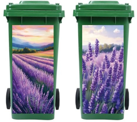 Peacoblue Wheelie Bin Stickers 2 Sheets Lavender Sticky Dustbin Stickers, 38x82cm Waterproof Self Adhesive Large Decal for Bins, Driveway, Garden, Outdoor, Indoor Decoration
