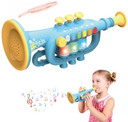 Pastoralist Toy -Trompete, 11 -Zoll -Rekordsaxophonspielzeug mit leichten Effekten und Musik, einstellbares Volumen Mehrere Rhythmen Little Trompetenspielzeug, Musikspielzeug für Kinder (blau)
