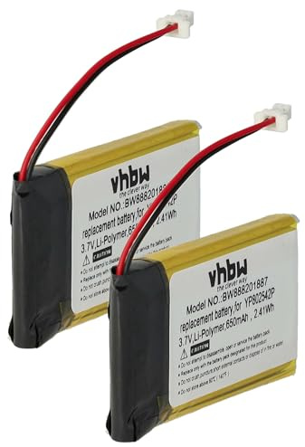 vhbw 2X Akku kompatibel mit Sena SF1 | SMH-20S, 10S, SMH-10S, 20S, SF2, SF3 Wireless Headset Kopfhörer (650 mAh, 3,7 V, Li-Polymer)