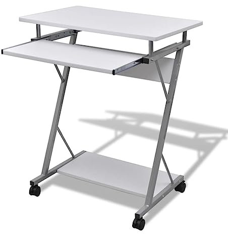 BOWEKAM Home & Garden-Escritorio compacto para computadora con bandeja extraíble para teclado, color blanco