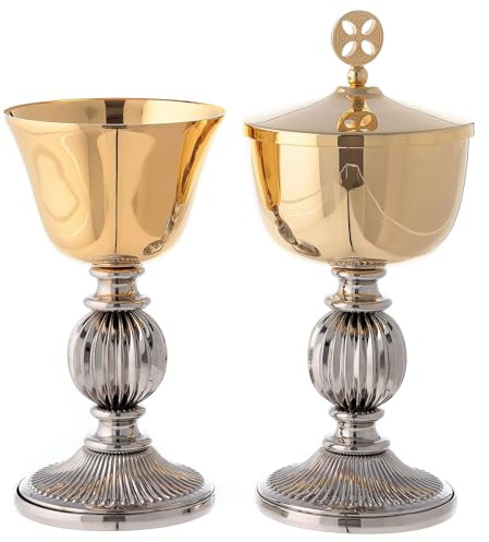 Holyart Calice e pisside con Base Argentata a Righe, Pisside