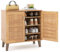 COSTWAY Wooden Shoe Cabinet, Freestanding Hallway Cupboard with Double Woven Doors and Removable Shelves, Compact Shoe Storage Organiser Footwear Rack for Entryway Living Room, 75x37x74cm, Teak
