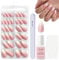 DMQ Almond Press on Nails Kit with Glue, 120Pcs Natural Gradient Pink False Nails, Acrylic Oval Fake Nails Pink Tips, 12 Sizes Glossy Full Cover Stick on Nails with Glue for Women DIY Nails Art