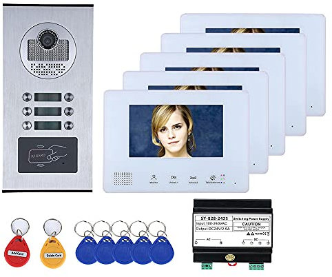 7 Zoll Bus 2 Draht Video Tür Sprechanlage Systeme Kit für Home 5 Einheiten Wohnung Nachtsicht