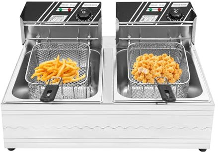 RjcdOPL Friteuse Électrique à Double Cuve 6L, 2,5kW+2,5kW, Température Réglable 60 à 200℃, Protection contre Surchauffe, Idéale Pour Restaurants, Snacks